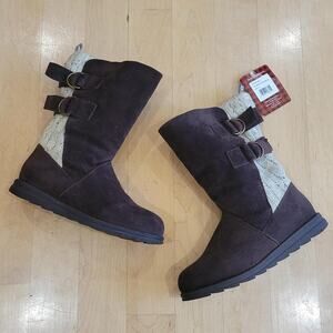 Muk Luks Dark Brown Faux Suede and Sweater Material Boots NWT